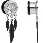 5/8 Clear Gem Steel Single Flare Tree of Life Dangle Plug Set