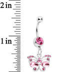 Pink Gem Butterfly Dangle Belly Ring