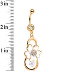 Clear Gem Gold Anodized White Heart Petal Flower Dangle Belly Ring
