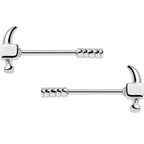 14G 5/8 Stainless Steel Nailed It Hammer Nipple Barbell Set