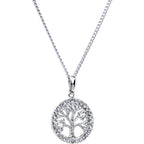 Stainless Chain Clear Gem Tree of Life Medallion Pendant Necklace