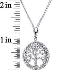 Stainless Chain Clear Gem Tree of Life Medallion Pendant Necklace