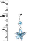Blue Jeweled Tropical Flower Dangle Belly Ring