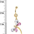 Gold Plated Clear Pink Gem Wing Dragonfly Dangle Belly Ring