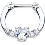 16G Stainless Steel Clear Gem Bright Heart Septum Clicker