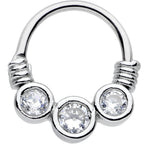 16G Stainless Steel Triple Bezel Clear Circle Septum Clicker