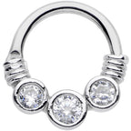 14G Stainless Steel Triple Round Clear Bezel Gem Septum Clicker