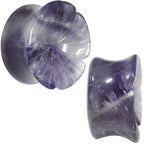3/4 Natural Amethyst Stone Carved Flower Saddle Plug Set