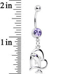 Purple Gem Dolphin in Heart Dangle Belly Ring