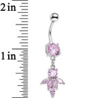 Pink CZ Gem Blooming Dangle Belly Ring