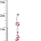 Pink CZ Gem Straight From the Heart Dangle Belly Ring
