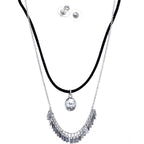 Burnished Silver Clear Necklace and Stud Earring Set
