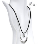 Burnished Silver Clear Necklace and Stud Earring Set