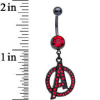 Officially Licensed Red CZ Avengers Logo Charm Dangle Belly Ring