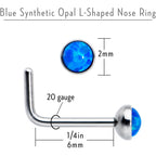 20G 2mm Blue Synthetic Opal L-Shaped Nose Ring