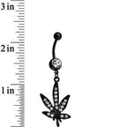 Clear Gem Black Anodized Marijuana Leaf Dangle Belly Ring