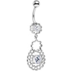 Clear Cubic Zirconia Crochet Flower Dangle Belly Ring