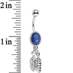 Dark Blue Santa Fe Double Feather Dangle Belly Ring