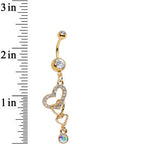 Clear Aurora Gem Gold Anodized Triple the Love Dangle Belly Ring