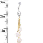 Golden Chain Pearly White Floral Dangle Belly Ring