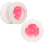 White Acrylic Pink Rose Flower Insert Saddle Plug Set Available in Sizes 00G to 26mm