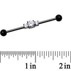 Clear CZ Black IP Stainless Steel Trio Industrial Barbell 36mm