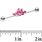Pink and Aurora Gem Stainless Steel Bouquet Industrial Barbell 36mm