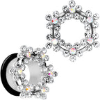 18mm Clear and Aurora Gem Snowflake Steel Tunnel Plug Set