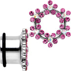 9/16 Pink and Aurora Gem Snowflake Steel Tunnel Plug Set