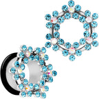 18mm Aqua and Aurora Gem Snowflake Steel Tunnel Plug Set