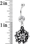 Clear Czech Stone Black Intricate Snowflake Dangle Belly Ring
