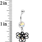 Aurora Czech Stone Black Swirl Trio of Love Dangle Belly Ring