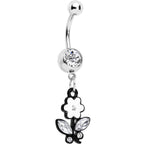 Clear Czech Stone Black Faceted Floral Foliage Dangle Belly Ring