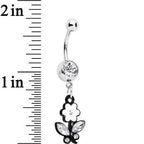 Clear Czech Stone Black Faceted Floral Foliage Dangle Belly Ring