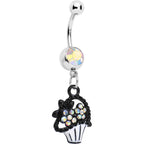 Aurora Czech Stone Basket of Flowers Dangle Belly Ring