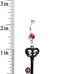 Pink Czech Stone Black Victorian Antique Key Dangle Belly Ring