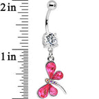Pink Czech Stone Dancing Dragonfly Dangle Belly Ring