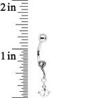 925 Sterling Silver Anchor My Heart Clear Gem Dangle Belly Ring
