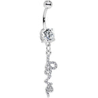 Clear Gem Studded Love Cursive Text Dangle Belly Ring