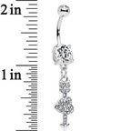 Clear Gem Studded Cupid Arrow Pierced Heart Dangle Belly Ring