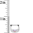 16G Steel Pinkish Synthetic Opal Heart Angel Wing Septum Clicker