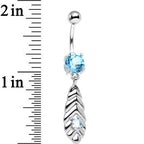 Shades of Blue CZ Gem Feather Dangle Stainless Steel Belly Ring