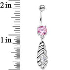 Pink and Clear CZ Gem Feather Dangle Belly Ring