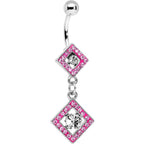 Pink Gem I'm a Square and I Don't Care Bottom Mount Dangle Belly Ring