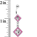 Pink Gem I'm a Square and I Don't Care Bottom Mount Dangle Belly Ring