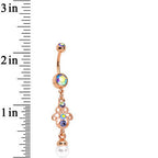 Aurora Gem Faux Pearl Rose Gold Anodized Hamsa Dangle Belly Ring