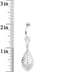 Clear Gem Teardrop Bottom Mount Lattice Willow Leaf Dangle Belly Ring