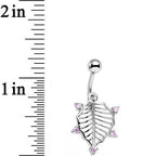 Pink CZ Gem Lattice Style Hawthorne Leaf Dangle Belly Ring