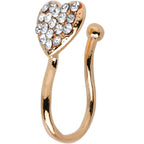 Clear Gem Rose Gold IP Paved Heart Clip On Fake Nose Ring