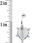 Aqua Cubic Zirconia Steel Skeletal Leaf Dangle Belly Ring